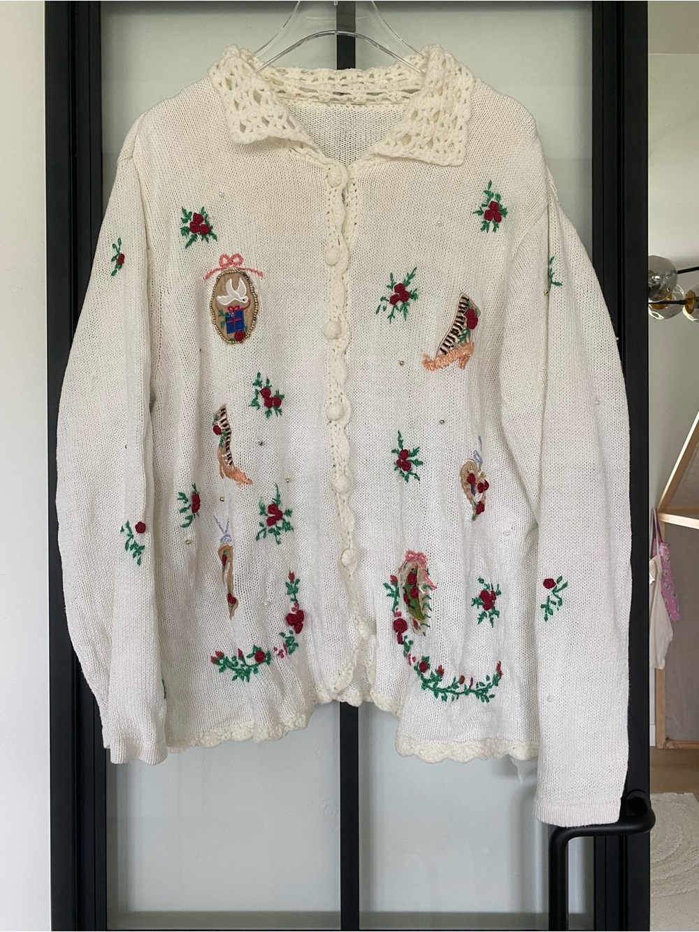 Vintage Designers Orignal Studios Joy Christmas embroidered holiday cardigan